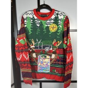 Blizzard Bay Ugly Christmas Sweater Size M Deer Graphic‎ Print Drink Holder NWT